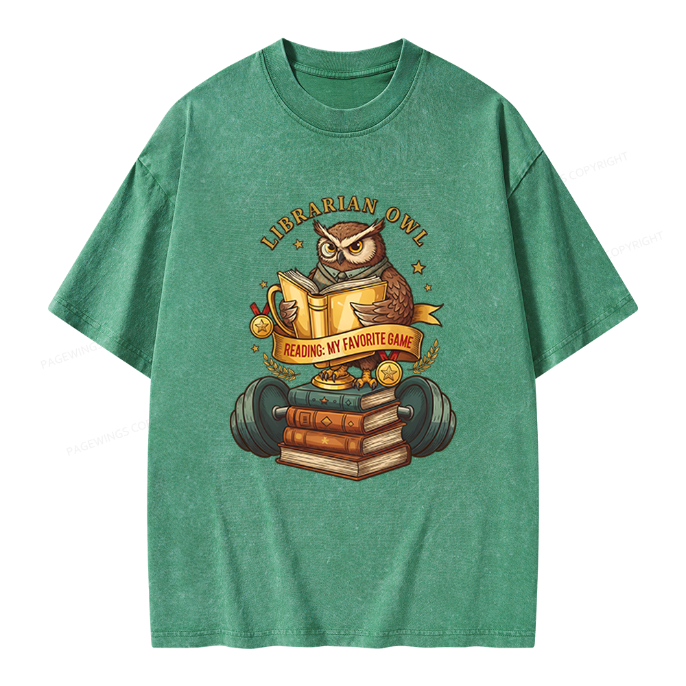 Pagewings Librarian Owl Unisex Washed T-shirt