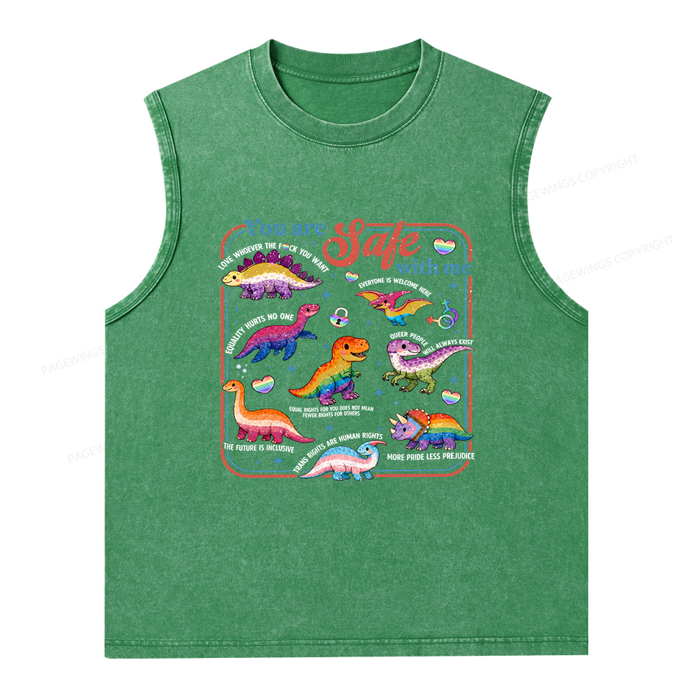 Pagewings Dinosaur Rainbow Unisex Washed Tank Top