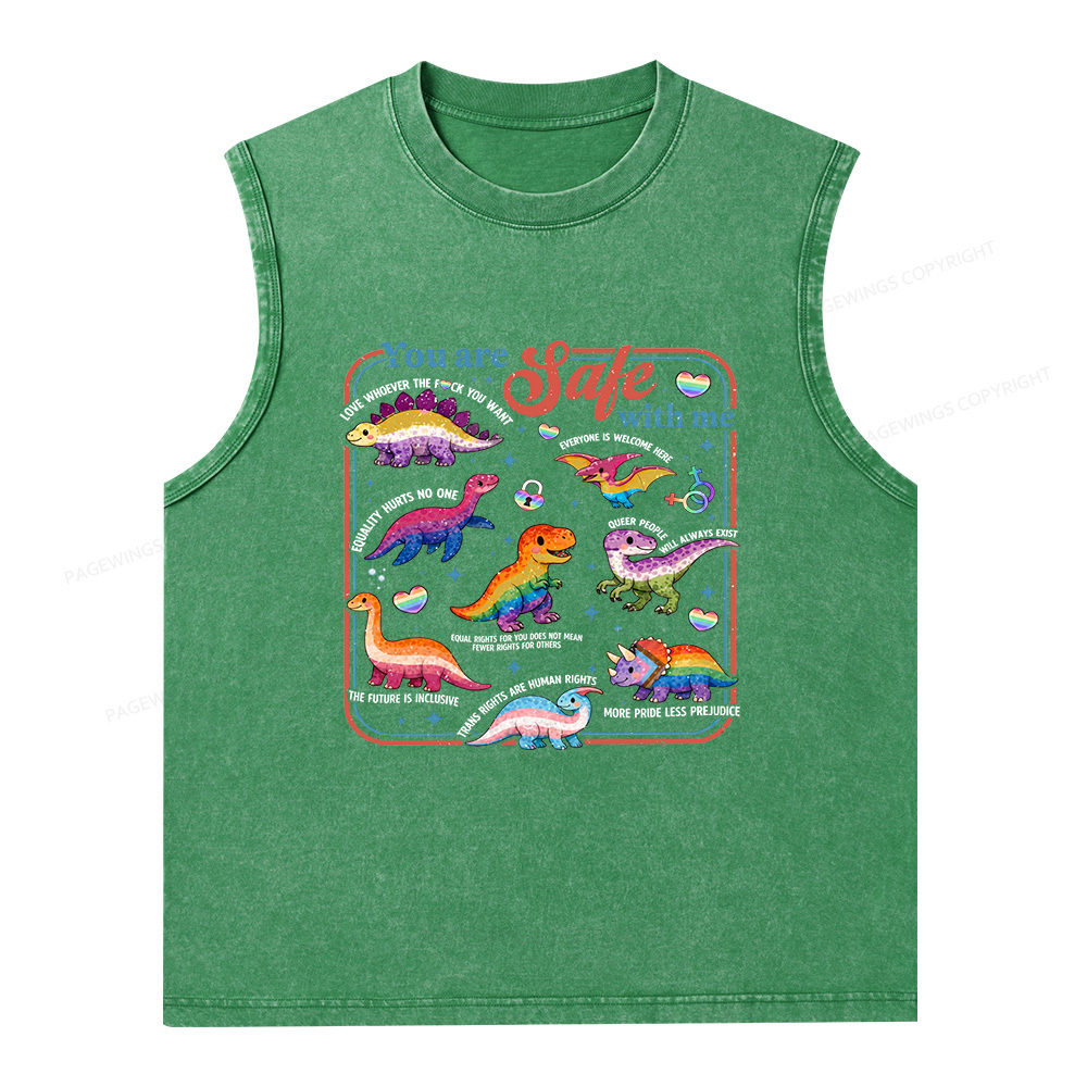 Pagewings Dinosaur Rainbow Unisex Washed Tank Top