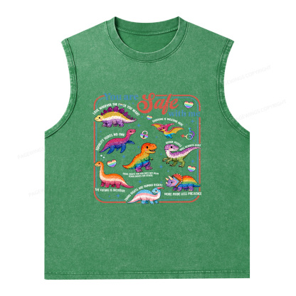 Pagewings Dinosaur Rainbow Unisex Washed Tank Top