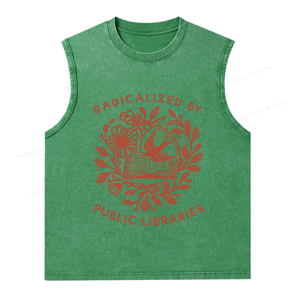 Pagewings Radicalized By Public Libraries Unisex Washed Tank Top