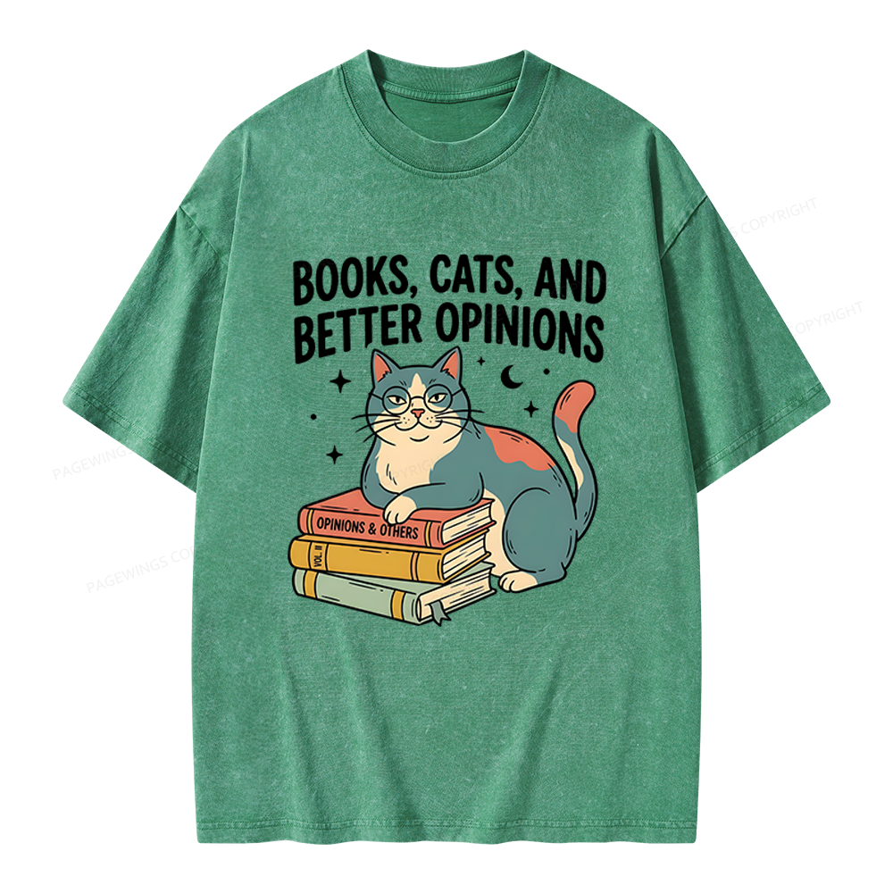 Pagewings Books Cats And Better Opinions Unisex Washed T-shirt