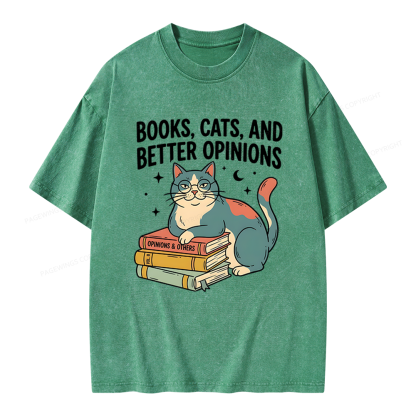 Pagewings Books Cats And Better Opinions Unisex Washed T-shirt
