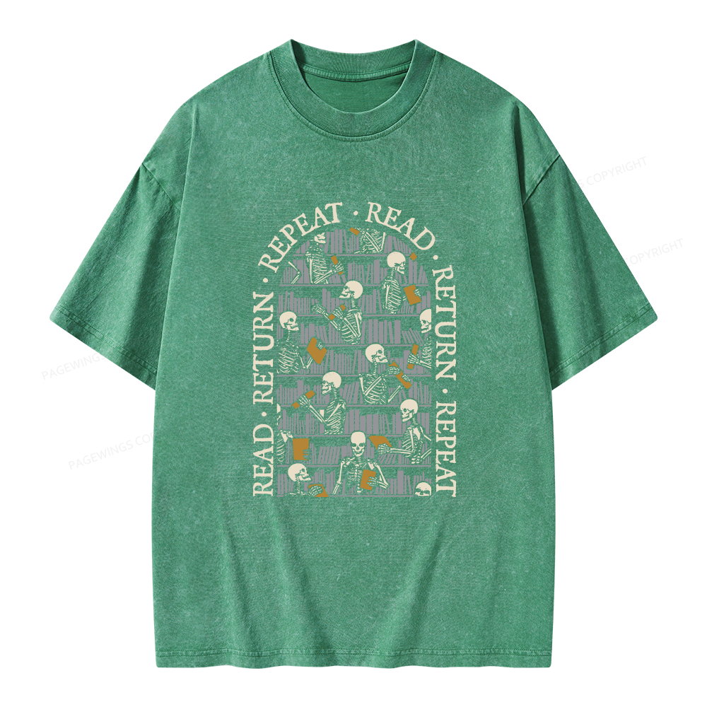 Pagewings Skeleton Library Unisex Washed T-shirt