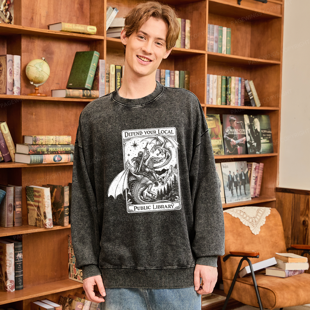 Pagewings Defend Your Local Public Library Unisex Washed Sweatshirt