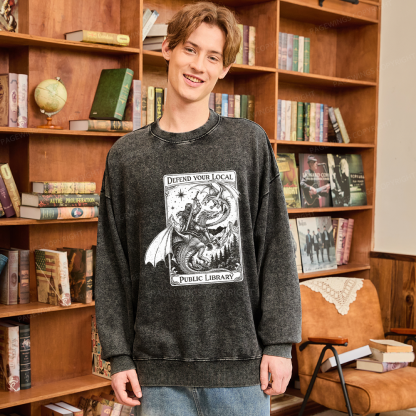 Pagewings Defend Your Local Public Library Unisex Washed Sweatshirt