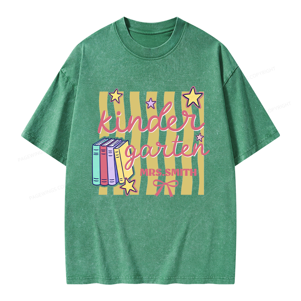 Pagewings Personalized Kindergarten Teacher Unisex Washed T-shirt