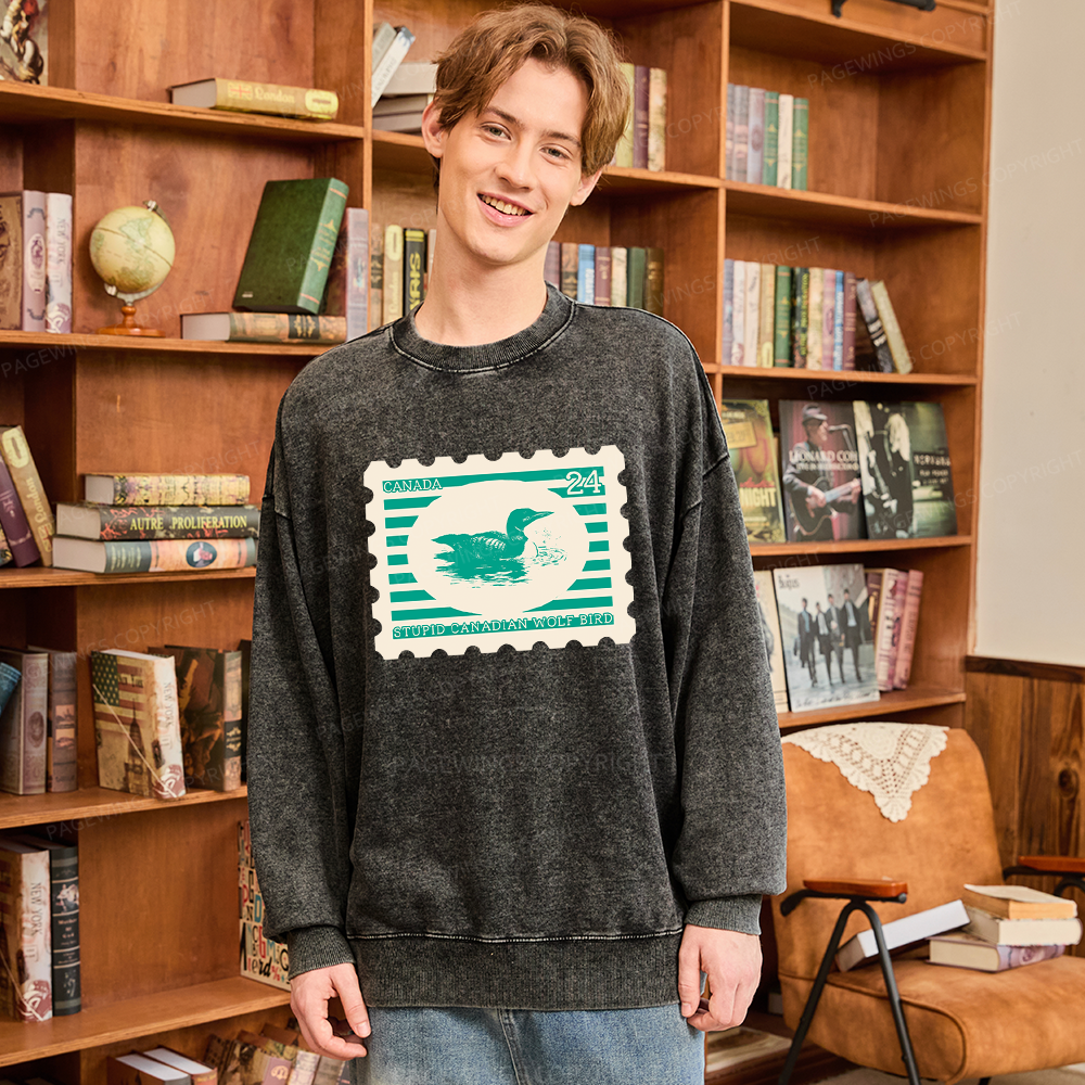 Pagewings Stupid Canadian Wolf Bird Unisex Washed Sweatshirt