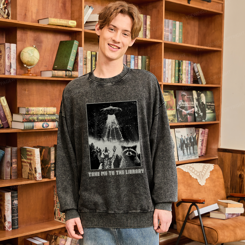 Pagewings Take Me To The Library Unisex Washed Sweatshirt
