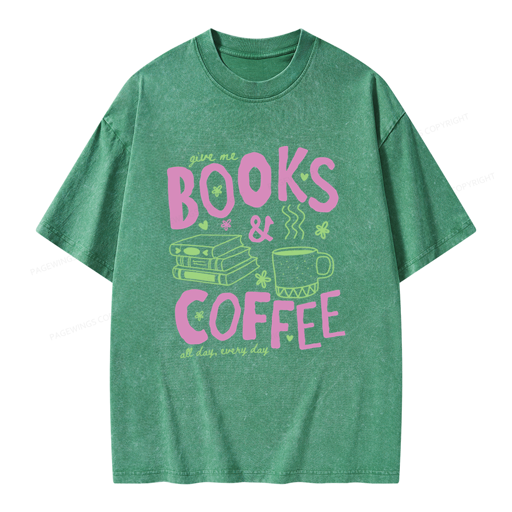 Pagewings Books and Coffee Unisex Washed T-shirt