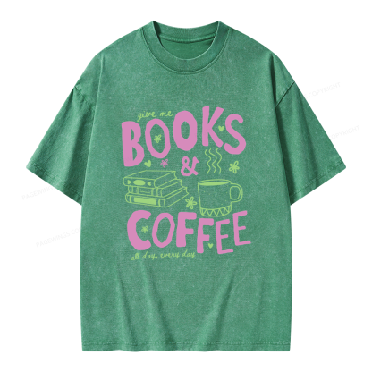 Pagewings Books and Coffee Unisex Washed T-shirt