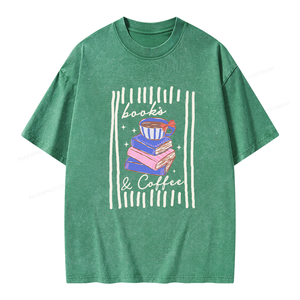 Pagewings Books and Coffee Unisex Washed T-shirt