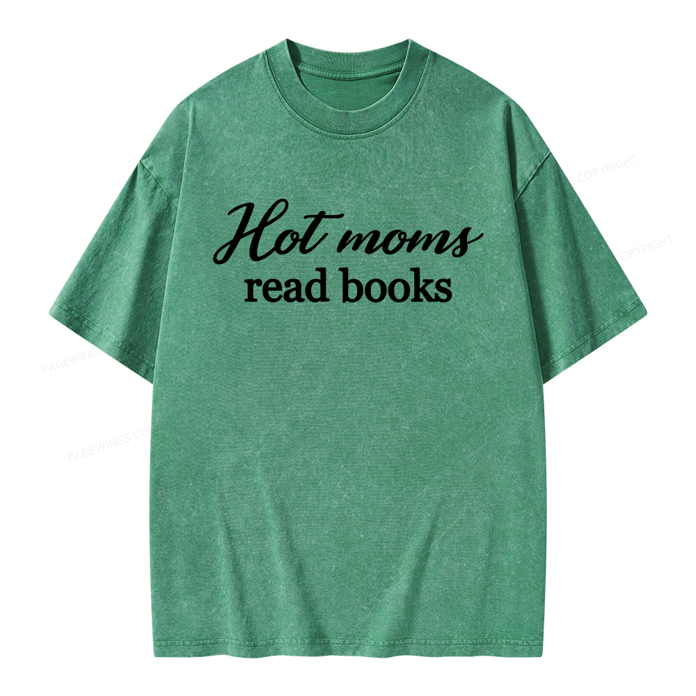 Pagewings Hot Moms Read Books Unisex Washed T-shirt