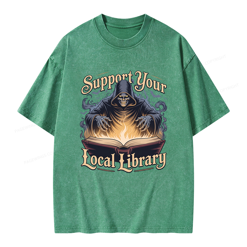 Pagewing Support Your Local Library Unisex Washed T-shirt