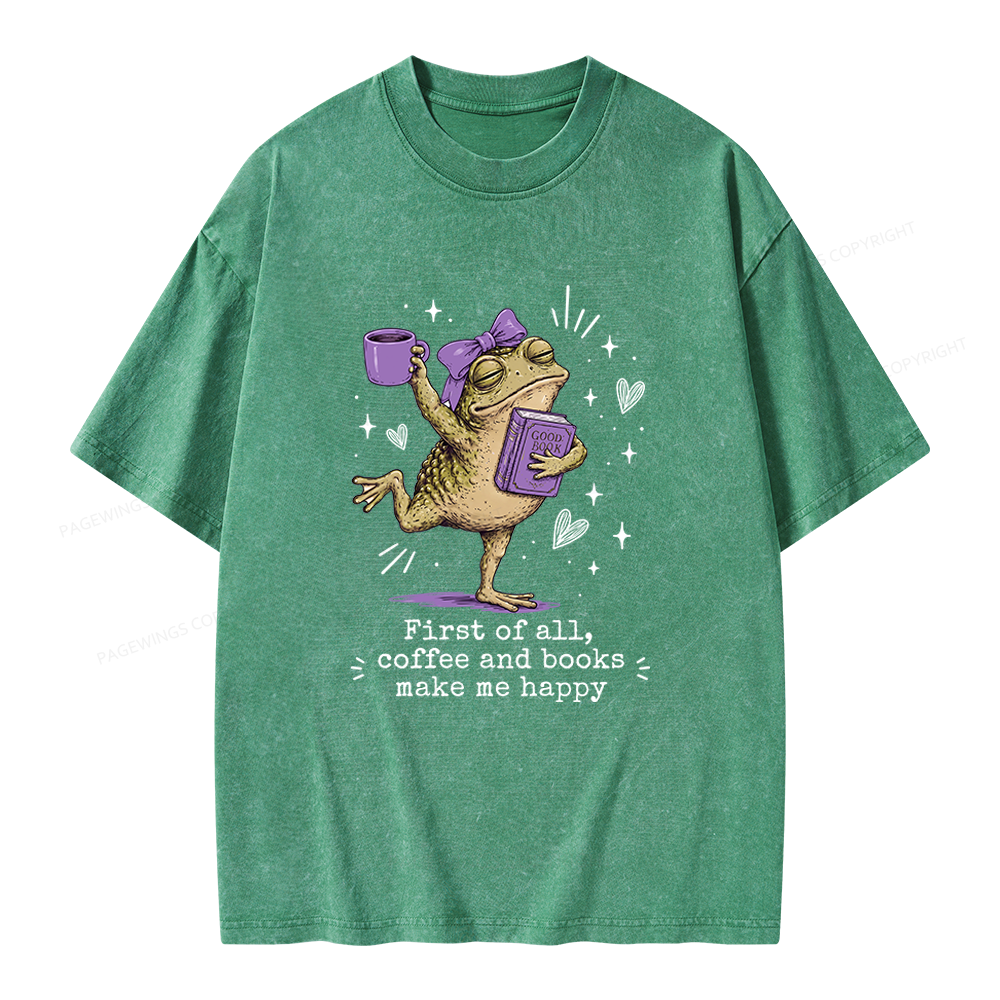 Pagewing Coffee and Books Make Me Happy Unisex Washed T-shirt