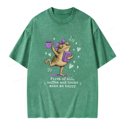 Pagewing Coffee and Books Make Me Happy Unisex Washed T-shirt