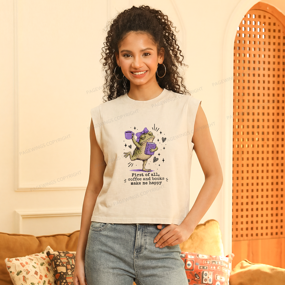 Pagewing Coffee And Books Make Me Happy Women's Washed Tank Top