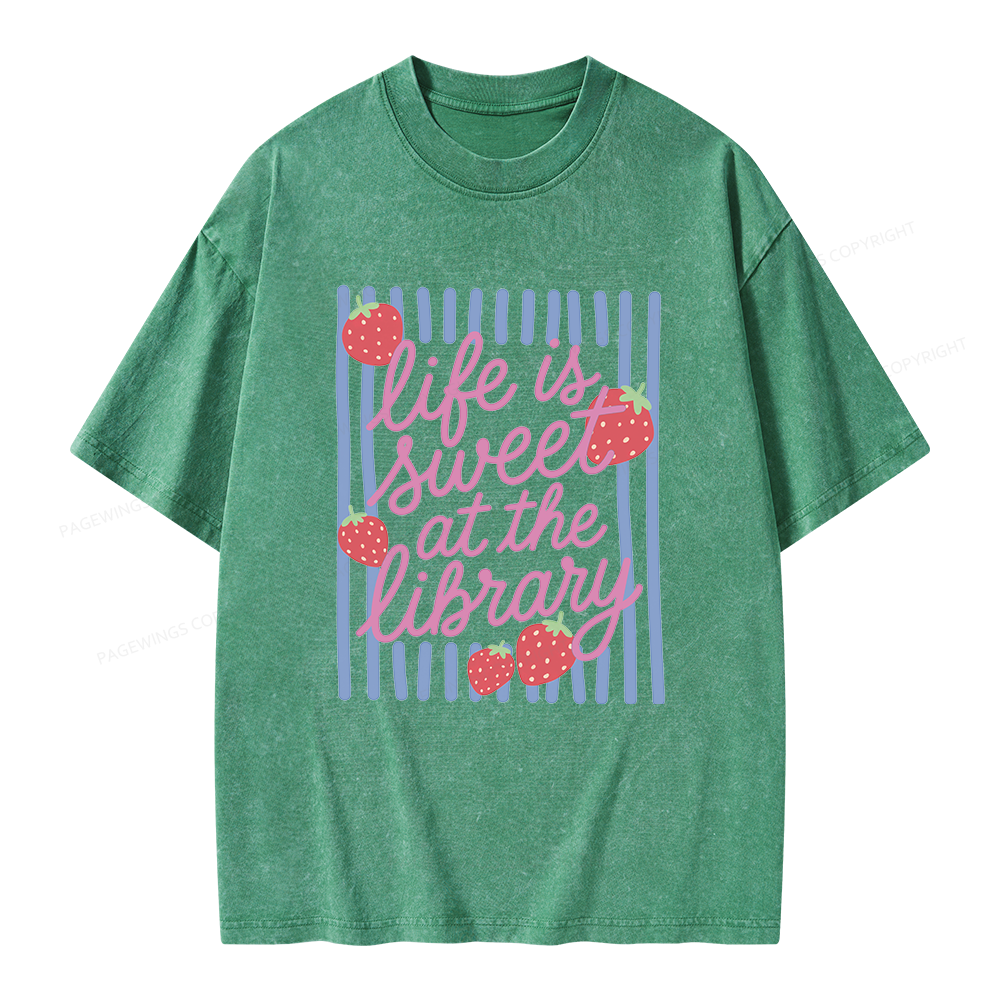 Pagewing Librarian Strawberries Unisex Washed T-shirt