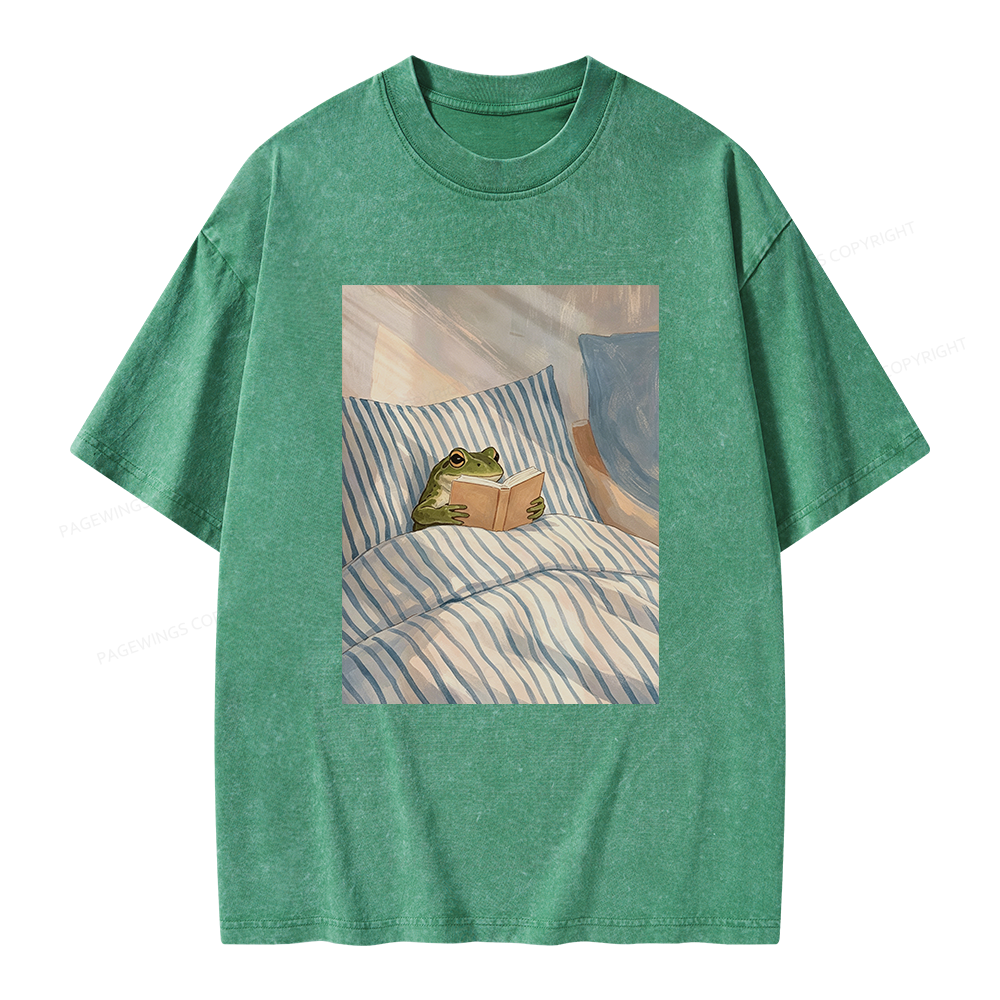 Pagewing Reading Frog Unisex Washed T-shirt