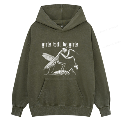 Pagewings Girls Will Be Girls Unisex Washed Hoodie