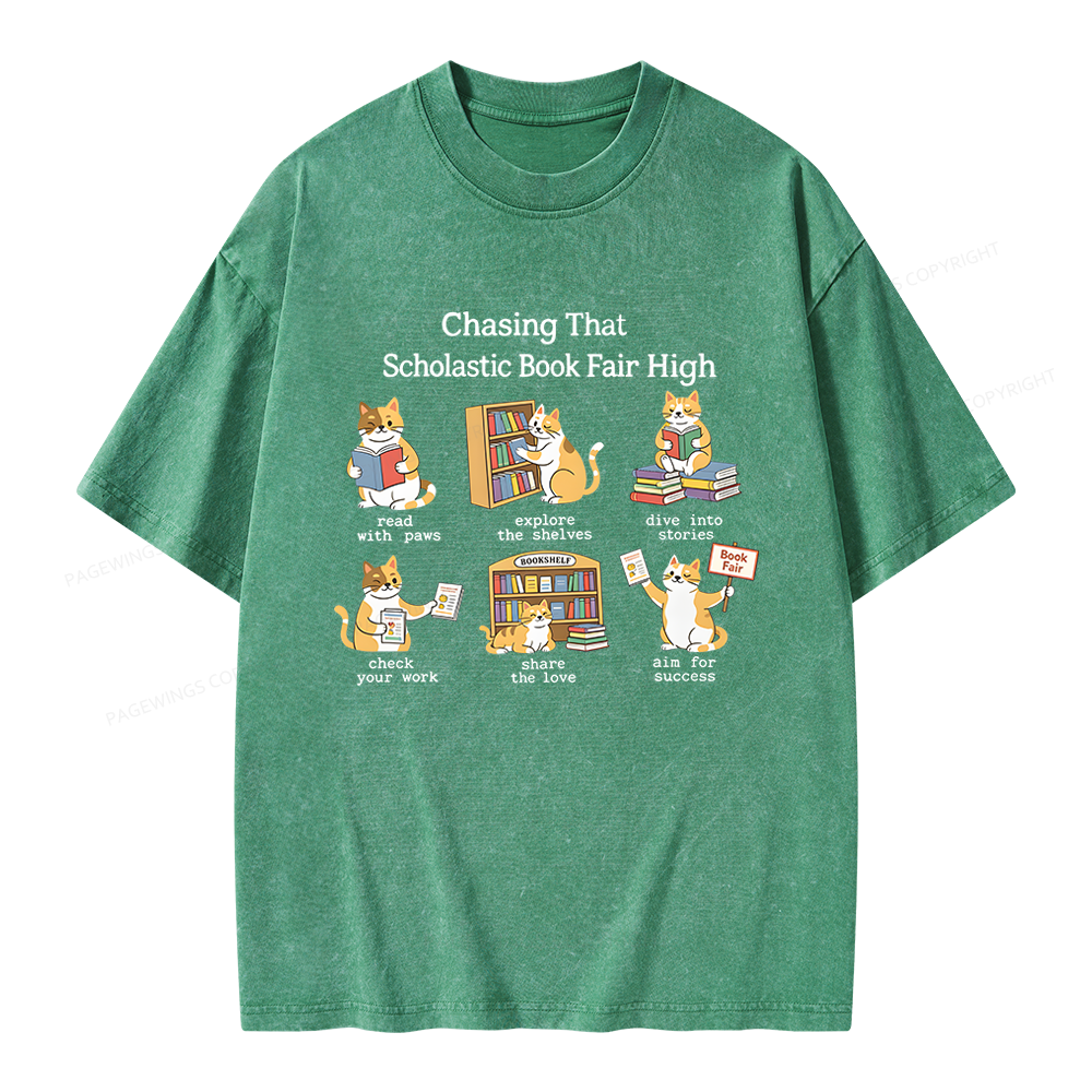 Pagewing Chasing That Scholastic Book Fair High Unisex Washed T-shirt