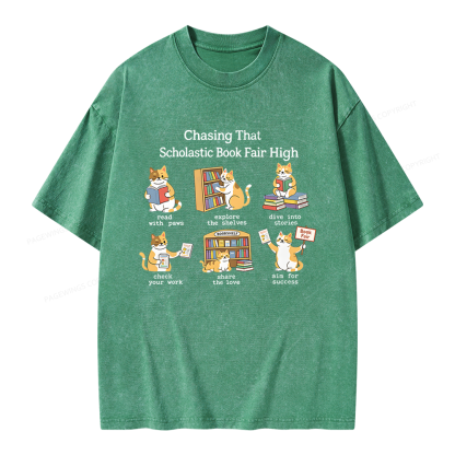 Pagewing Chasing That Scholastic Book Fair High Unisex Washed T-shirt