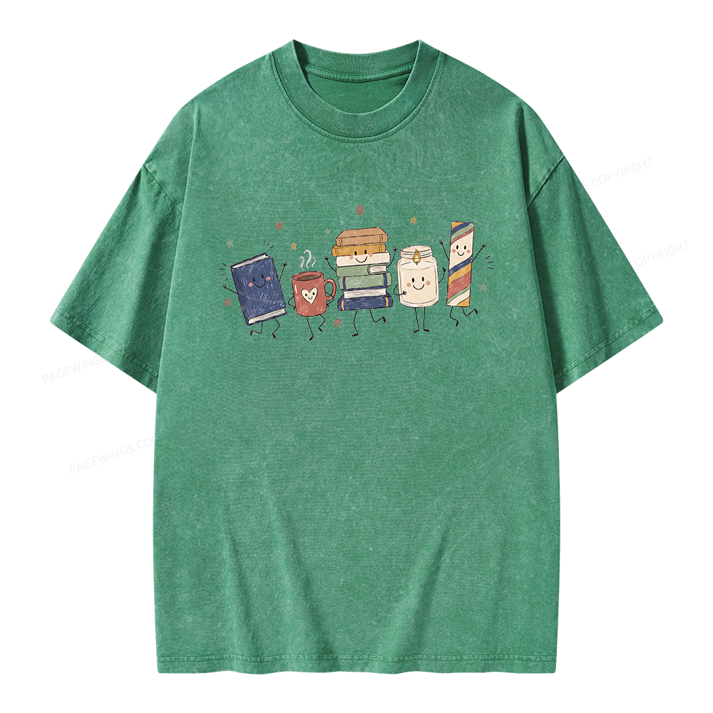 Pagewing Reading Doodle Unisex Washed T-shirt
