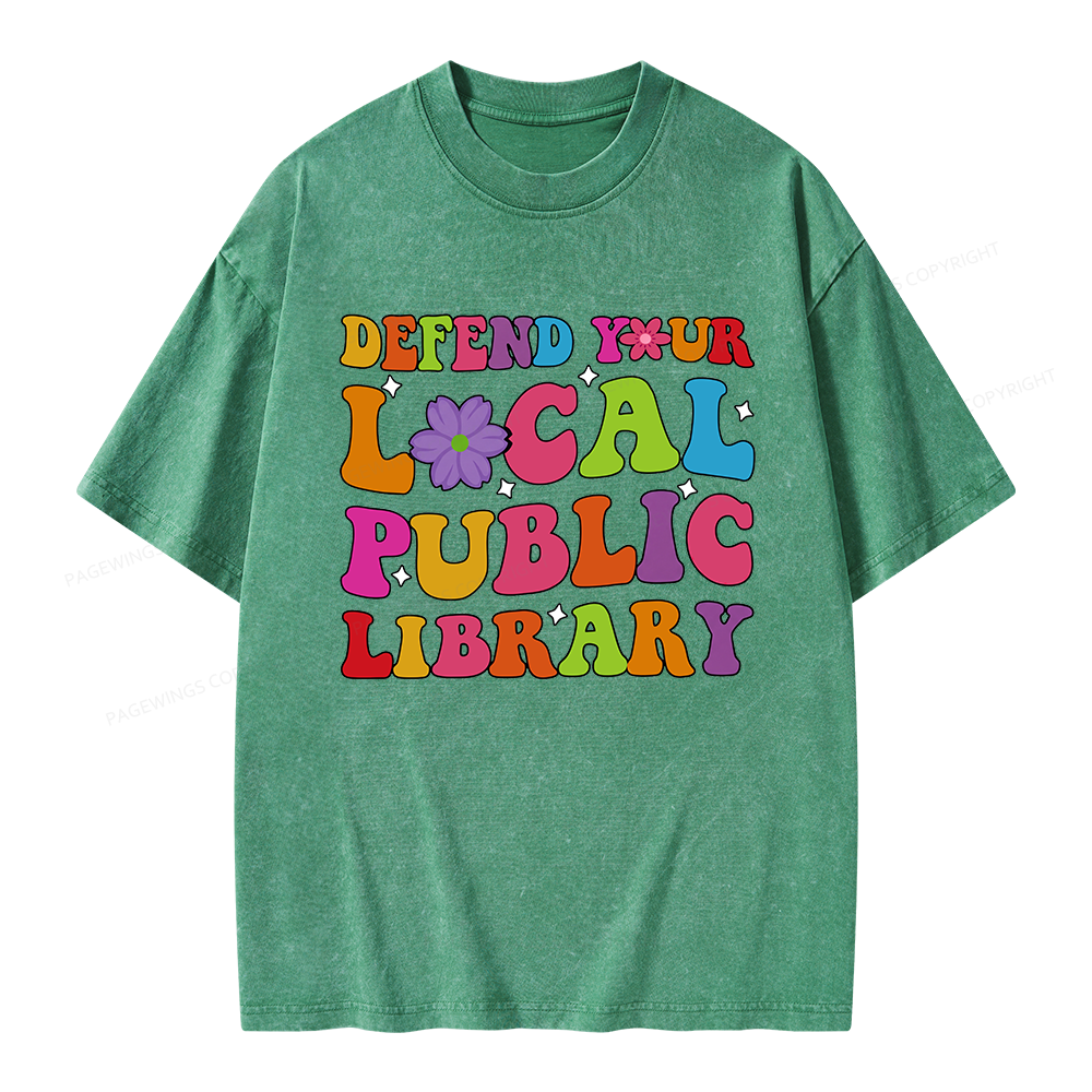 Pagewing Defend Your Local Public Library Unisex Washed T-shirt