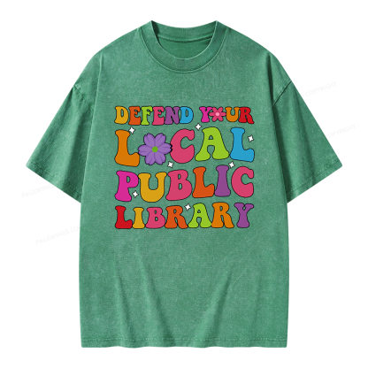 Pagewing Defend Your Local Public Library Unisex Washed T-shirt