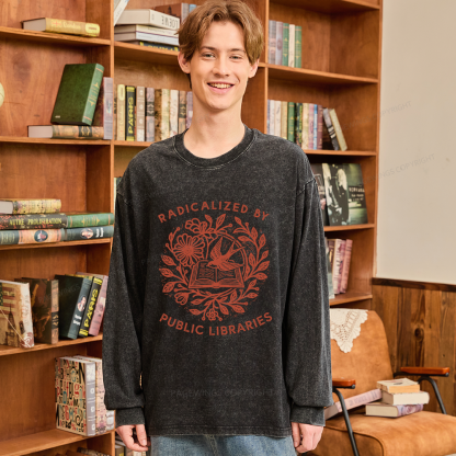 Pagewings Radicalized By Public Libraries Unisex Washed Long Sleeve T-shirt