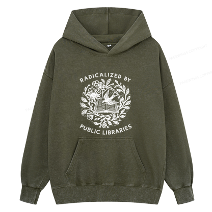 Pagewings Radicalized By Public Libraries Unisex Washed Hoodie