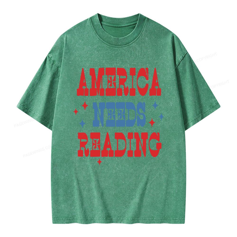 Pagewings America Needs Reading Unisex Washed T-shirt