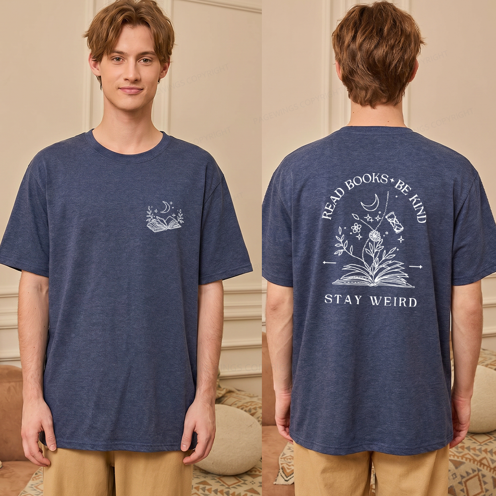 Pagewings Soft Read Books Be Kind Stay Weird Unisex Heather T-Shirt