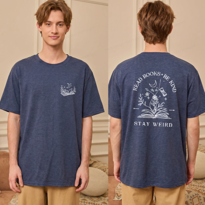Pagewings Soft Read Books Be Kind Stay Weird Unisex Heather T-Shirt