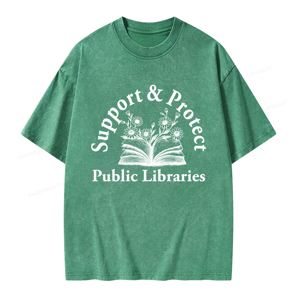 Pagewings Support and Protect Public Libraries 16146 Bookish Unisex Washed T-shirt