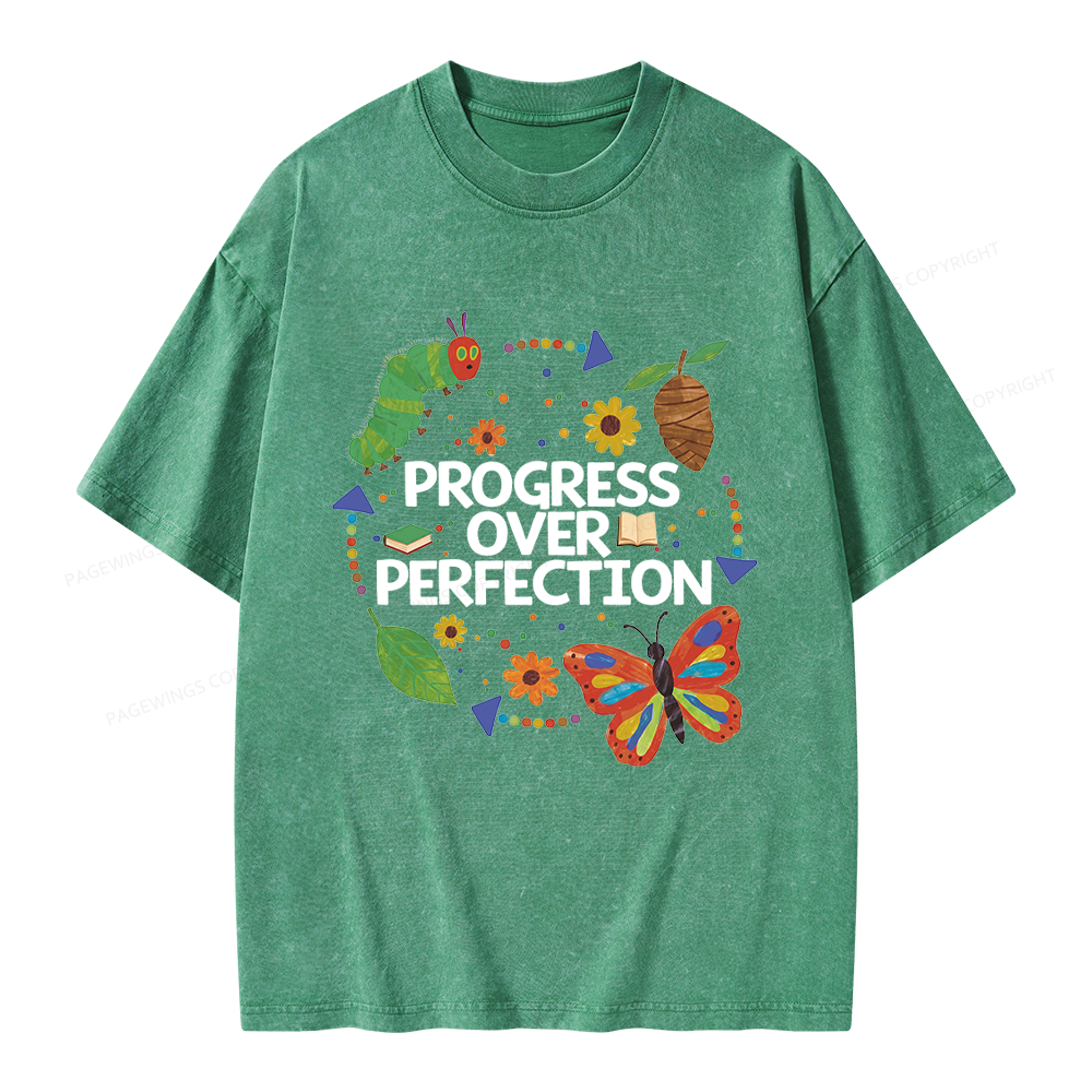 Pagewing Progress Over Perfection Unisex Washed T-shirt
