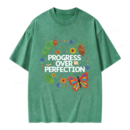 Pagewing Progress Over Perfection Unisex Washed T-shirt