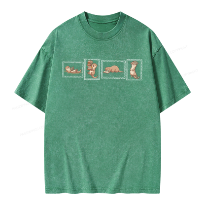 Pagewing Otter Reading Unisex Washed T-shirt