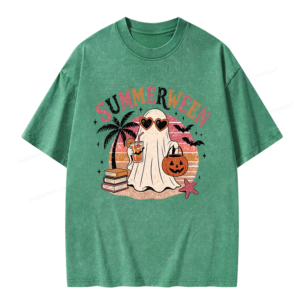 Pagewing Summerween Beach Unisex Washed T-shirt