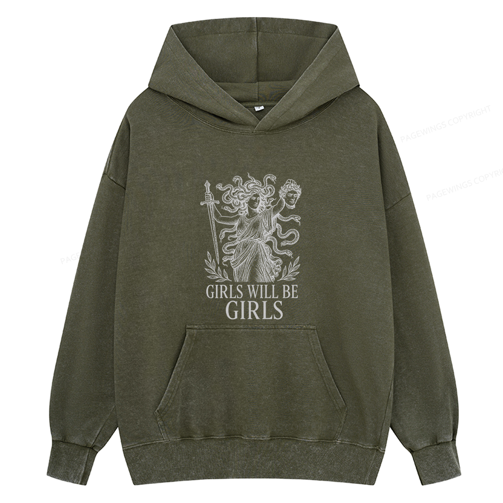Pagewings Girls Will Be Girls Unisex Washed Hoodie