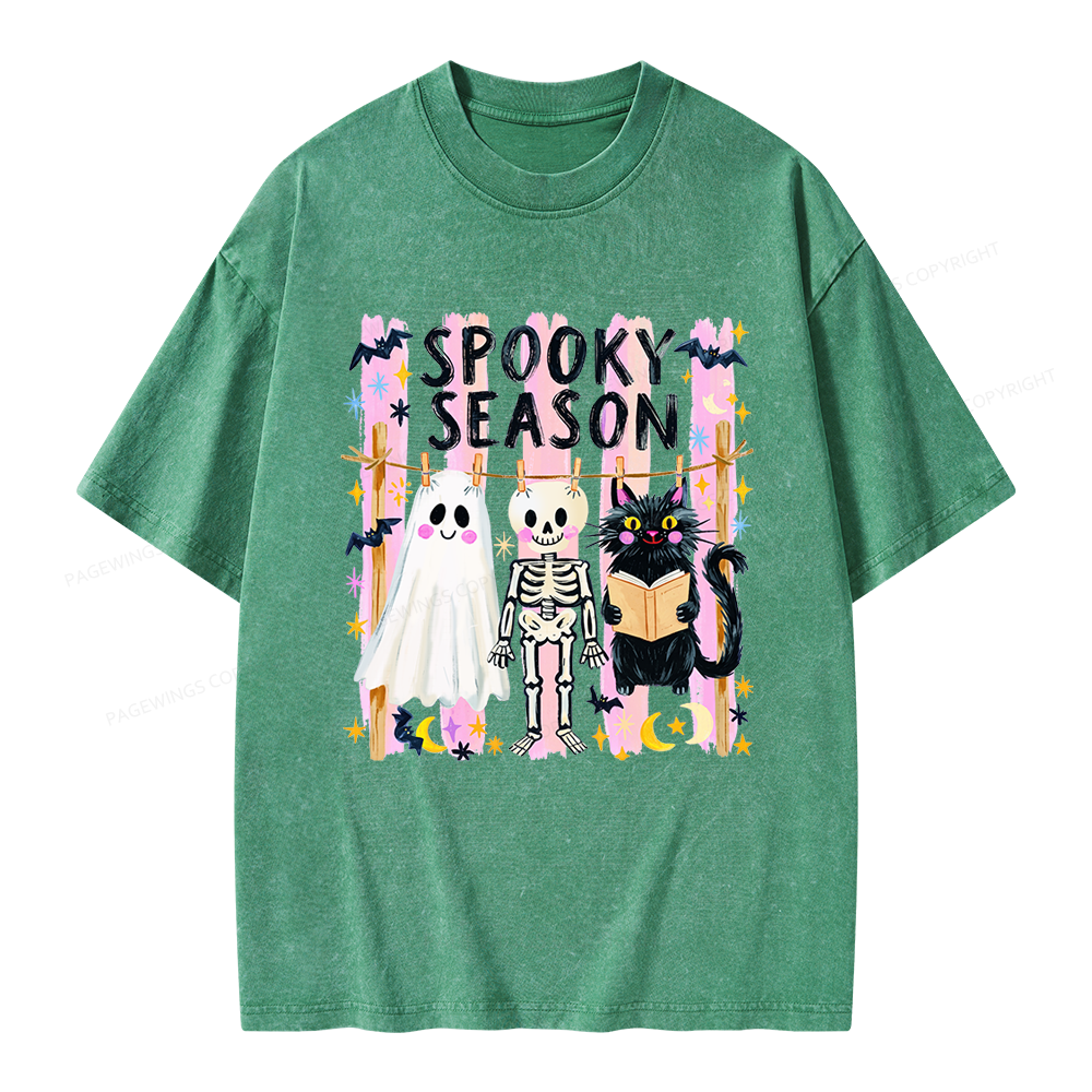 Pagewing Preppy Spooky Season Unisex Washed T-shirt