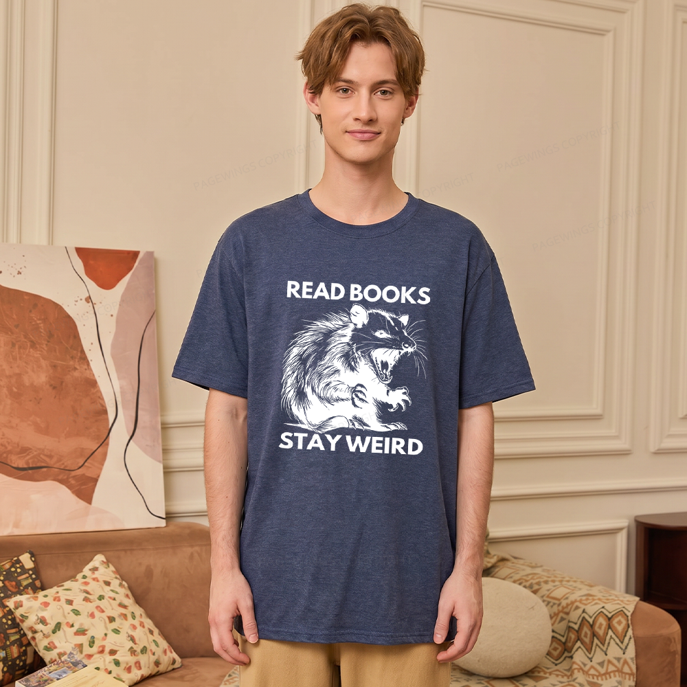 Pagewings Soft Read Books Stay Weird 11940 Bookish Unisex Heather T-Shirt