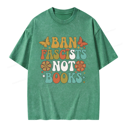 Pagewing Ban Fascists Not Books Unisex Washed T-shirt