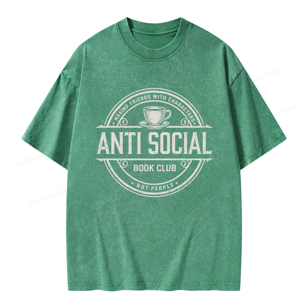 Pagewing Anti Social Book Club Unisex Washed T-shirt