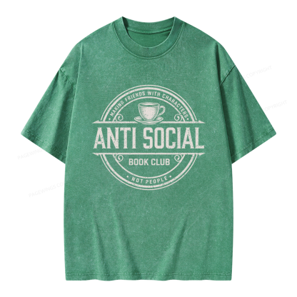 Pagewing Anti Social Book Club Unisex Washed T-shirt