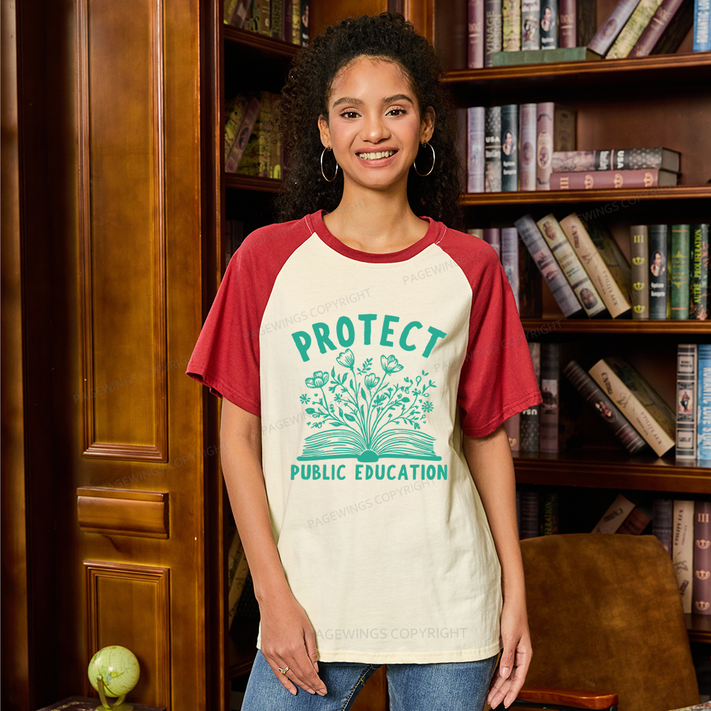 Pagewings Protect Public Education 15808 Bookish Raglan T-shirt
