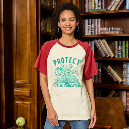 Pagewings Protect Public Education 15808 Bookish Raglan T-shirt