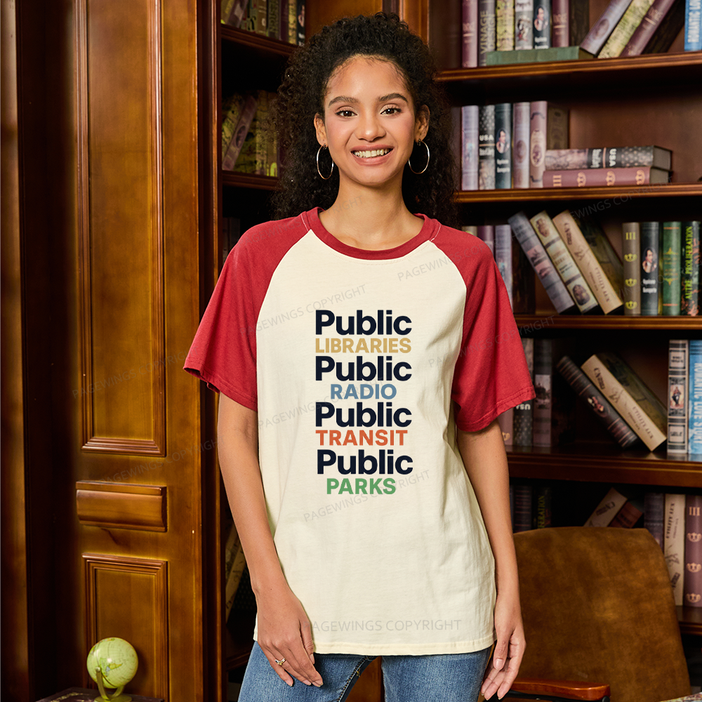 Pagewings Public Libraries 15687 Bookish Raglan T-shirt