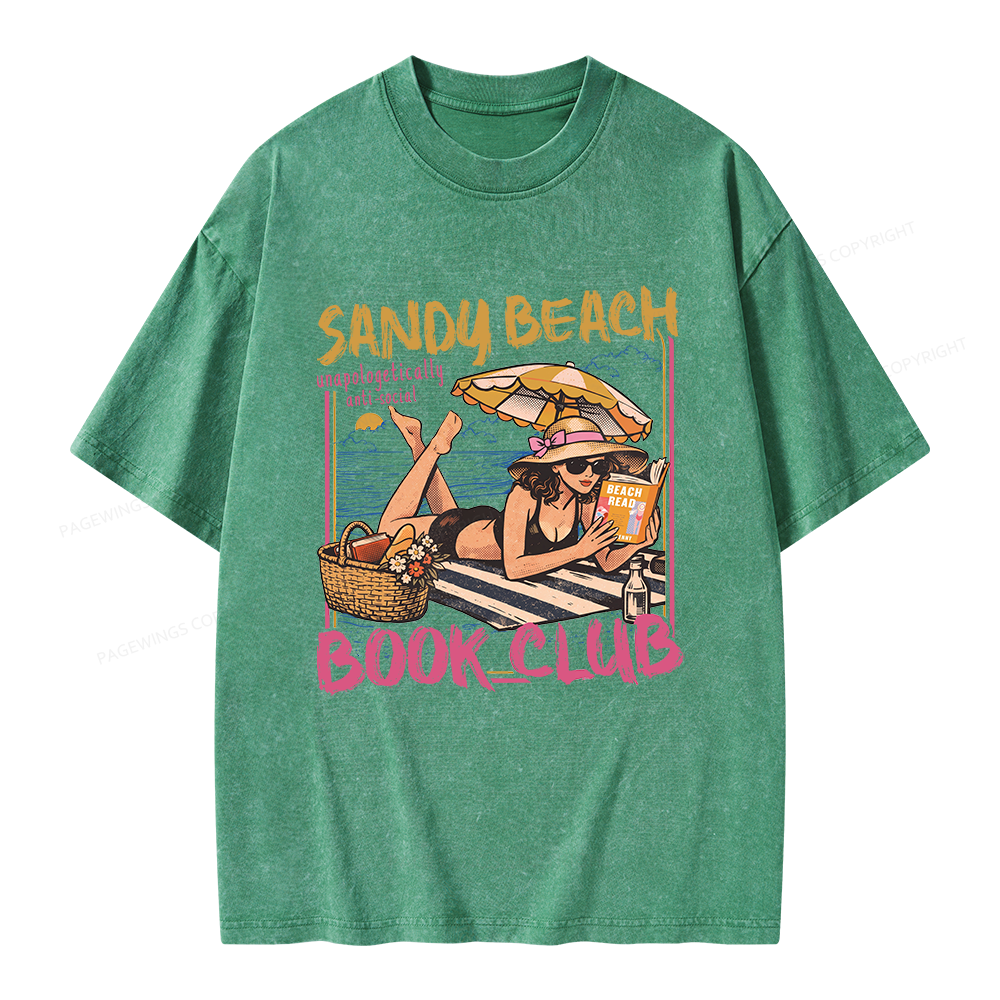 Pagewing Sandy Beach Book Club Unisex Washed T-shirt