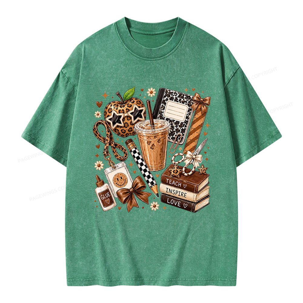 Pagewing Leopard Teacher Book Unisex Washed T-shirt